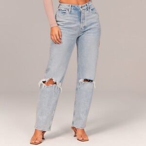 Abercrombie & Fitch Curve Love High Rise Dad Light Blue Distressed Jeans 25/0R